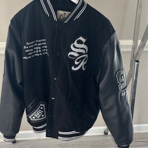 Classic Black Bomber Jacket with Embroidered Accents